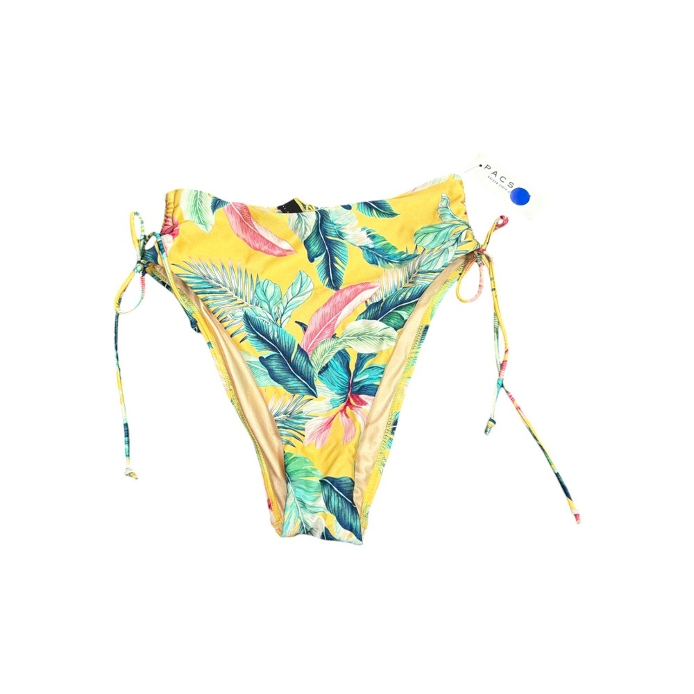 PacSun Womens Yellow Tropical Palm Print High Waisted Side Tie Bikini Bottoms
